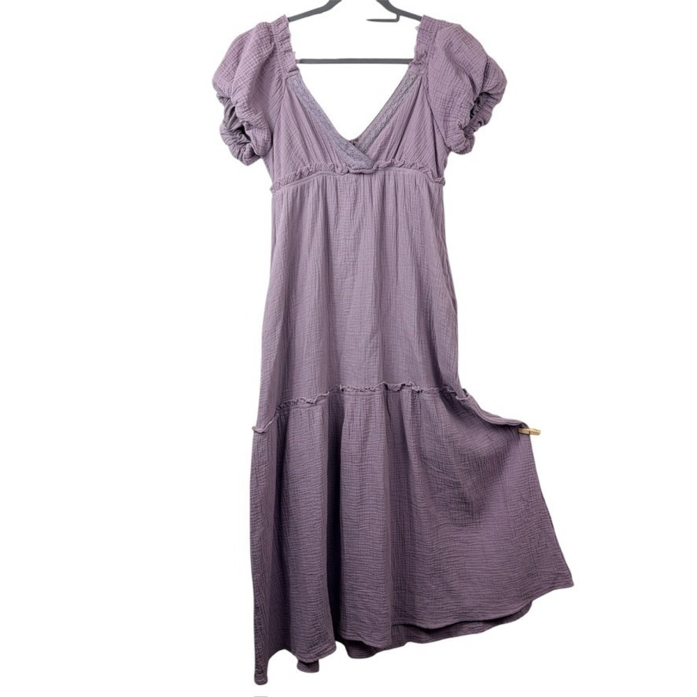 Listicle Empire Waist‎ Milkmaid Maxi Dress Sz Medium Pockets Gauze Puff Sleeve